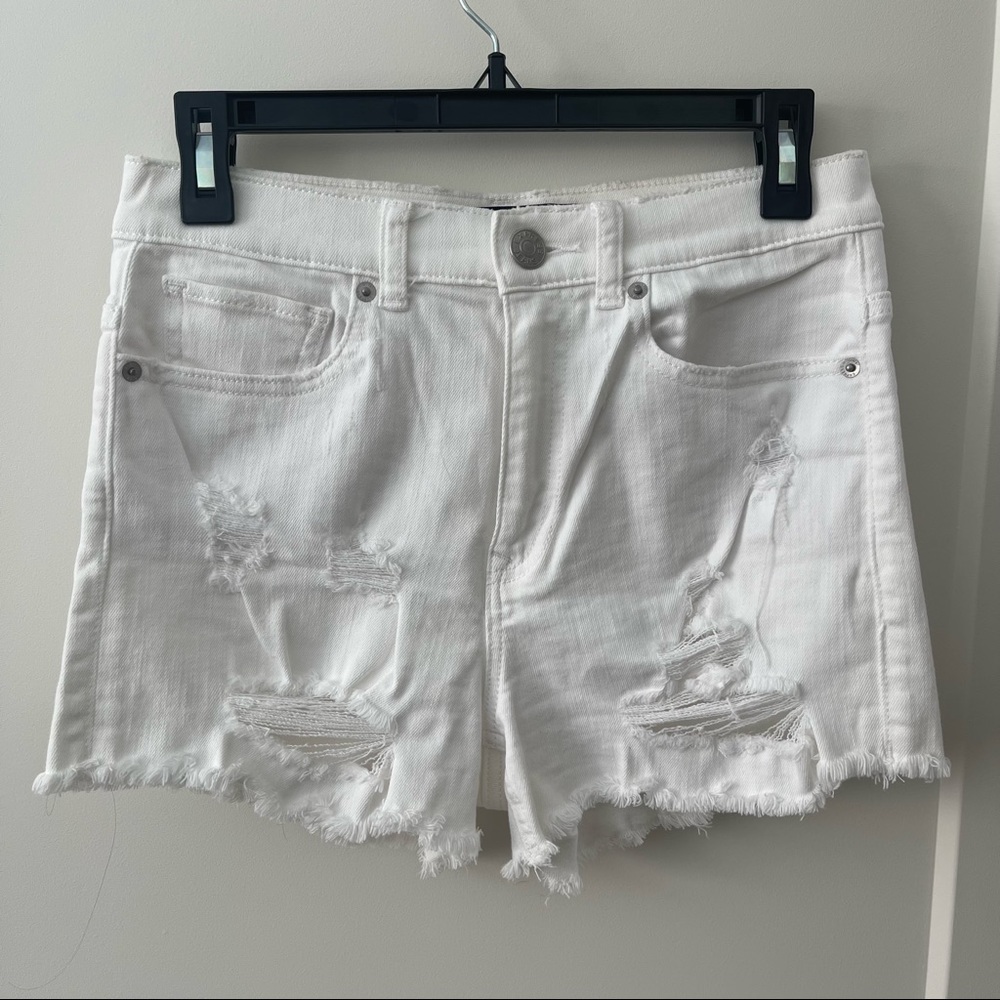 White High-Waisted Denim Shorts
